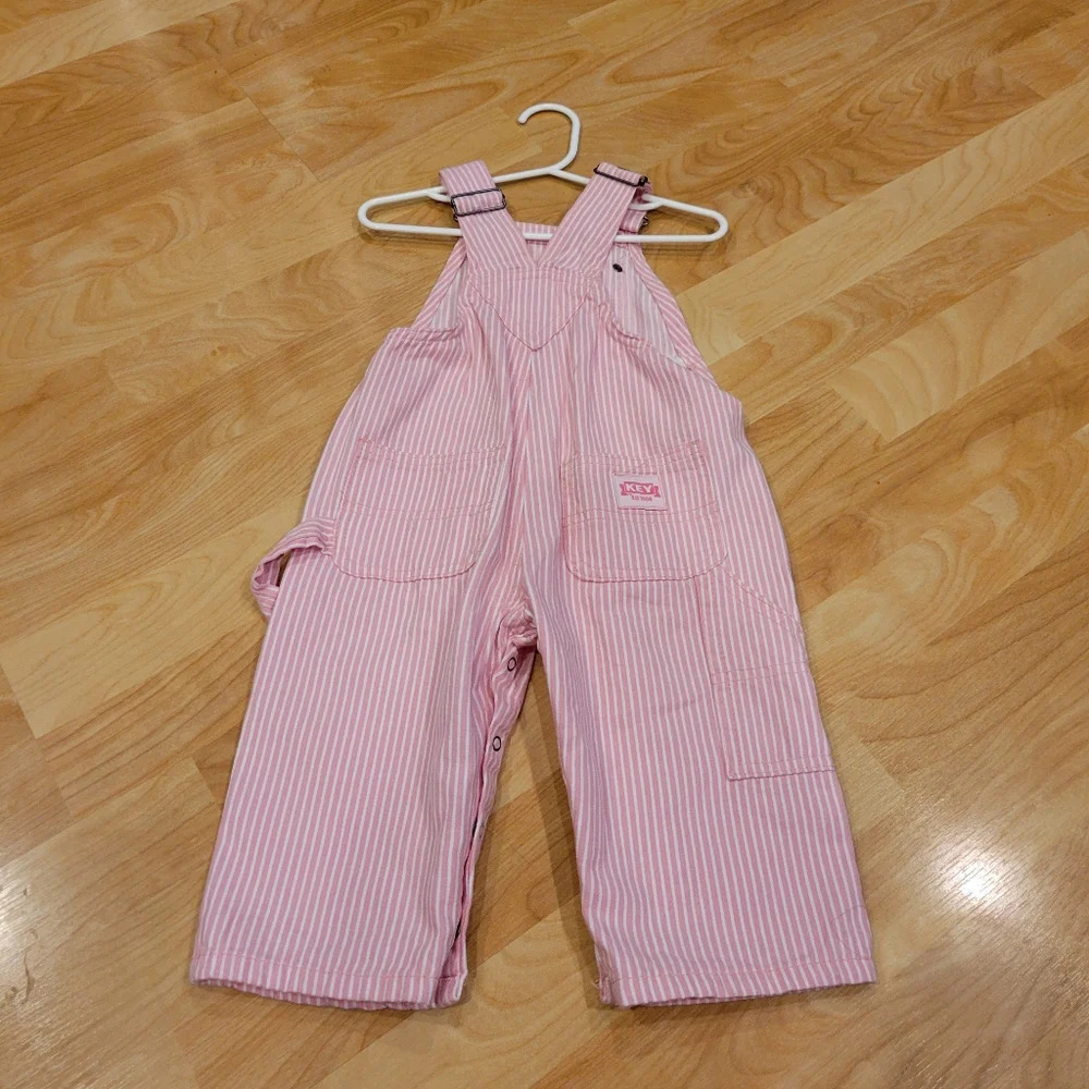 Baby pink and white bib overalls size 12 months - Picture 4 of 8